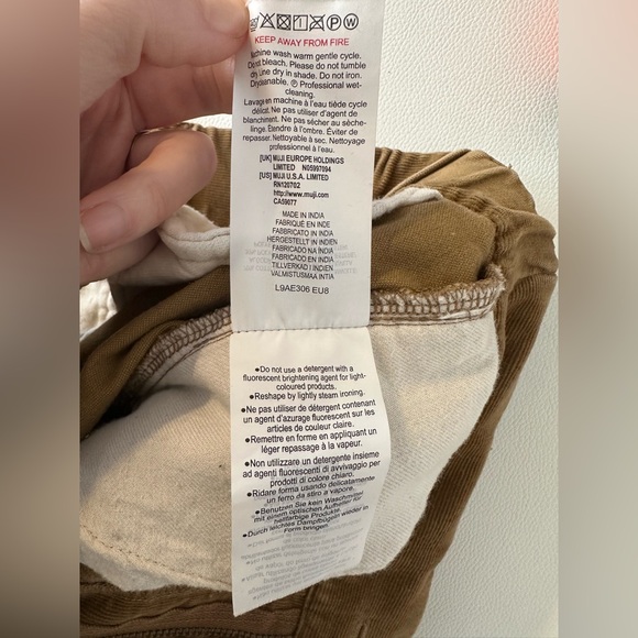 MUJI Corduroy Wide Leg Pants High Rise Pleated Brown XS Elastic Waist - Picture 7 of 9